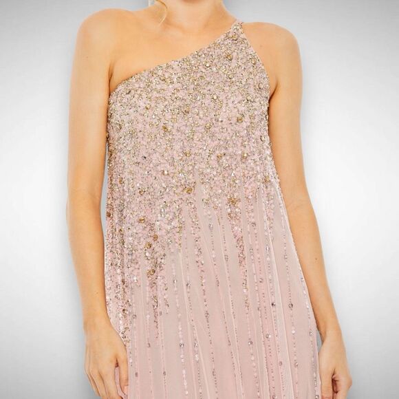 Mac Duggal One Shoulder Embellished‎ Trapeze A-Line Gown Dress Size 10 Pink 9224 - Picture 2 of 12